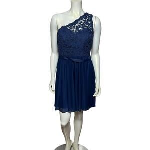 David's Bridal Navy Blue One-Shoulder Lace Cocktail Dress Size 10 Elegant Formal